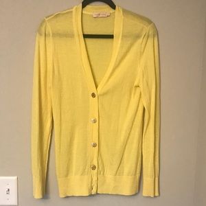 Canary yellow Tory Burch cardigan w logo buttons